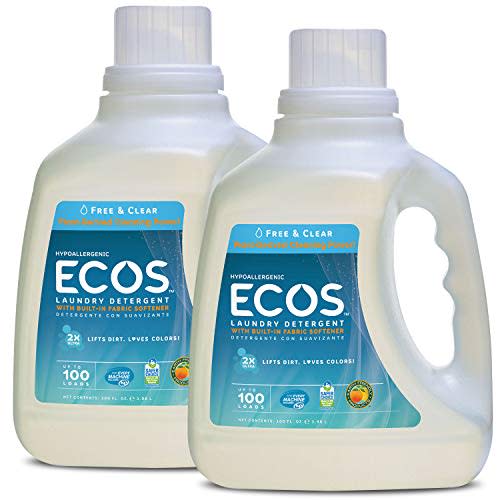 Earth Friendly Products Ecos 2x Liquid Laundry Detergent, Free & Clear, 100 Fl Oz (Pack of 2)