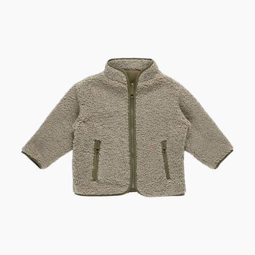 Quincy Mae Shearling Zip Jacket - Olive, 3-6 M