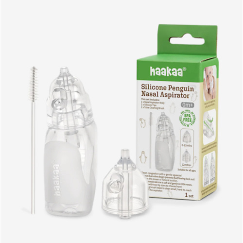 haakaa Silicone Baby Nasal Aspirator| Safe Baby Nose Cleaner| Easy-Squeeze Nose & Ear Bulb Syringe with Brush|0m+ Newborn Toddler -Transparent, Penguin