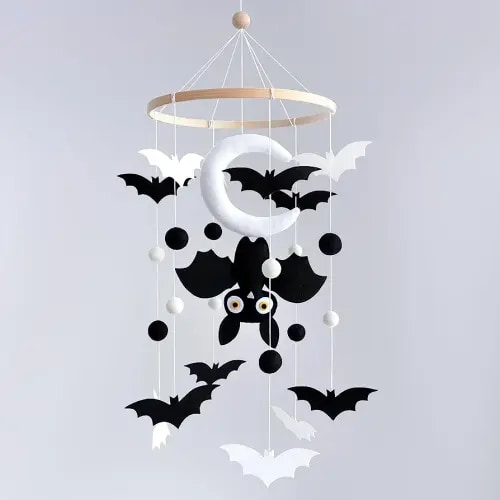 Baby Crib Mobiles Woodland for Newborn Baby Mobiles for Baby Boys, Baby Girls, Cool Crib Mobile Nursery Decor with Bat Black & White, Baby Shower Use