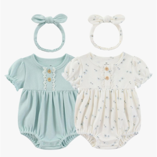 Baby Girl Clothes Cotton Bubble Romper Floral Bodysuits Infant Outfit Set