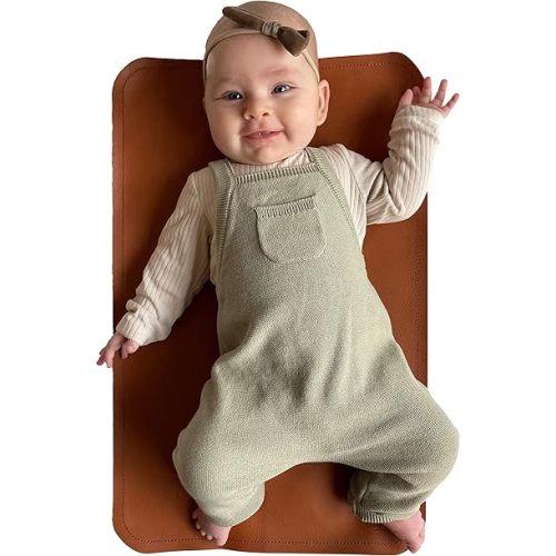 Vegan Leather Baby Changing Mat by Lark Baby Goods - Waterproof Wipeable Portable Diaper Pad - Foldable for Travel (14 x 22 in) - Brown