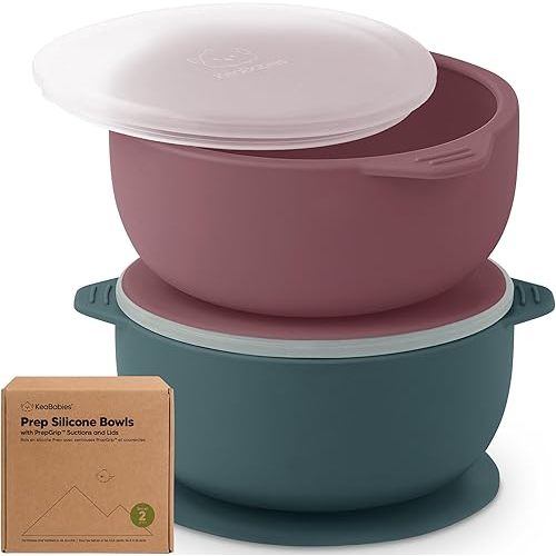 KeaBabies 2-Pack Baby Bowls with Suctions, Lids - Silicone Toddler Suction Bowls for Baby Boy, Girl, Kids, Food Grade Silicone, BPA-Free, Dishwasher Safe, Toddler Eating Essentials (Rocky)