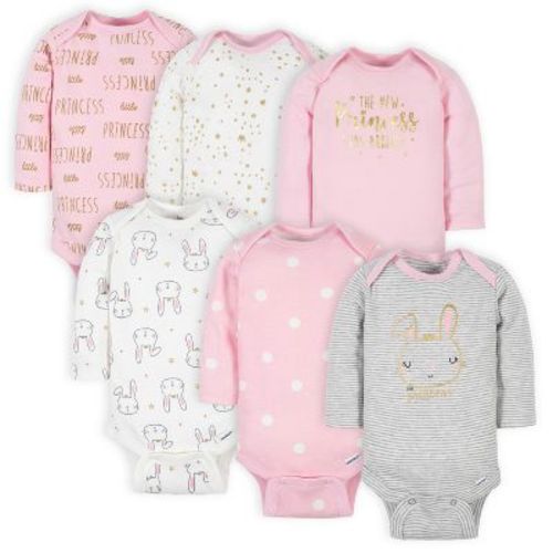 Gerber Baby Girls' Long Sleeve Onesies Bodysuits - Bear - 0-3 Months - 6-pack