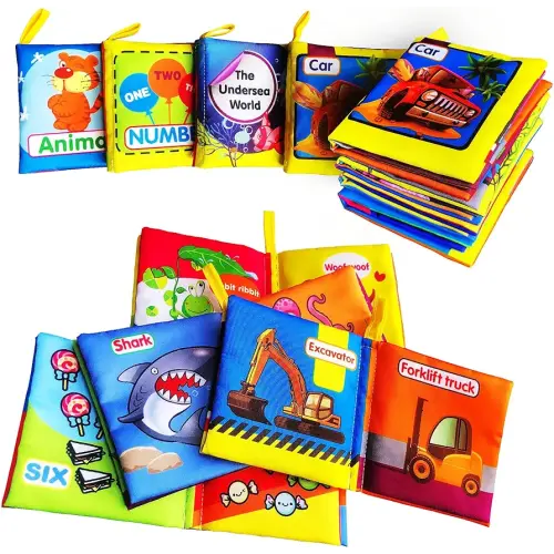 Soft Cloth Baby Book Toy, Colorful Fabric Baby Learning Book(Pack of 4),Touch and Feel Crinkle Sound,Early Educational Toy,Gift for Babies Infants Toddlers