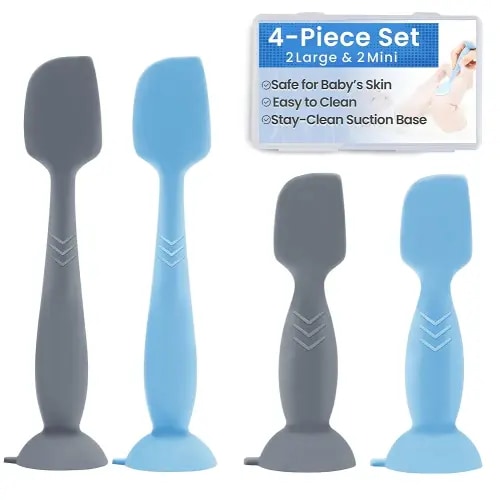 4-Pack Diaper Cream Spatula - Butt Spatula Baby 2 Large & 2 Mini Size with Travel Case, Soft Silicone Diaper Rash Cream Applicator for Newborn Baby Essentials