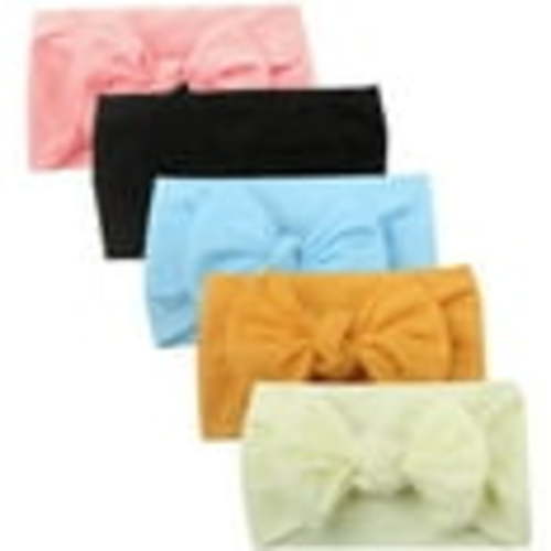 Large Bow Headwrap Children'S Headdress Girls Baby Toddler Turban Solid Headband Hair Band Bow 5Pcs Accessories Headwear