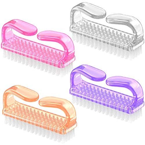 Handle Grip Nail Brush, Larbois Nail Brushes Hand Fingernail Brush Cleaner Scrubbing Kit Pedicure for Toes and Nails Men Women (4 Pack) (Multi Color)
