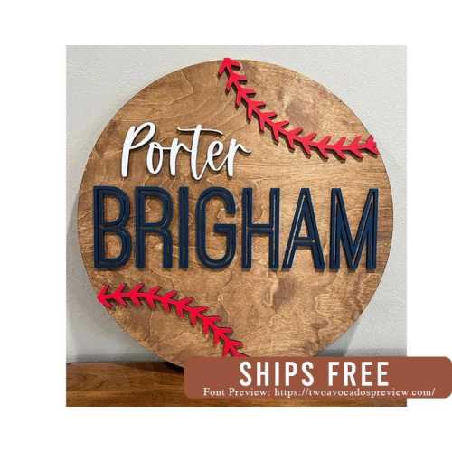 Baseball nursery name sign, round name sign, sports nursery, boy name sign, boy nursery sign, custom baseball name sign, baseball baby sign