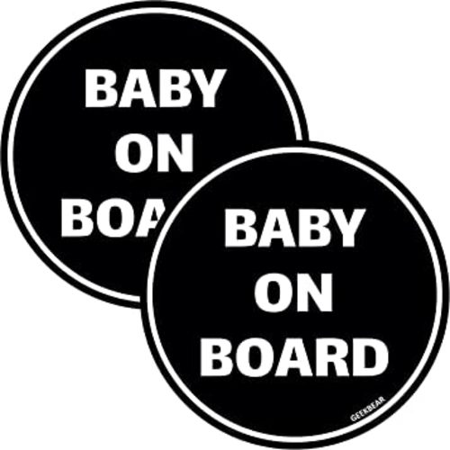 GEEKBEAR Baby on Board Sticker for Cars (Black - 2 Pack) – Circle Type Design as a Car Accessory - Reflective, Weather-Resistant and Eye-Catching - Gift for New Parents