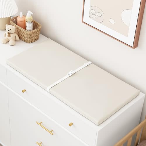 YACODAVO Wipeable Baby Changing Pad for Dresser and Table, Cozy Diaper Changing Pad with Waterproof & Wipe-Clean Leather Cover, Standard Size (31.5" L x 15.8" W), Off-White
