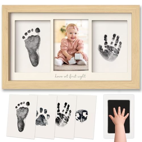 Inkless Hand and Footprint Kit, Boy Girl Newborn Keepsake (Ash Wood) | No Mess Ink Pad for Baby Handprint, Clean Touch Paw Print Kit for Dog Picture Frame, Personalized Baby Christmas Shower Gifts