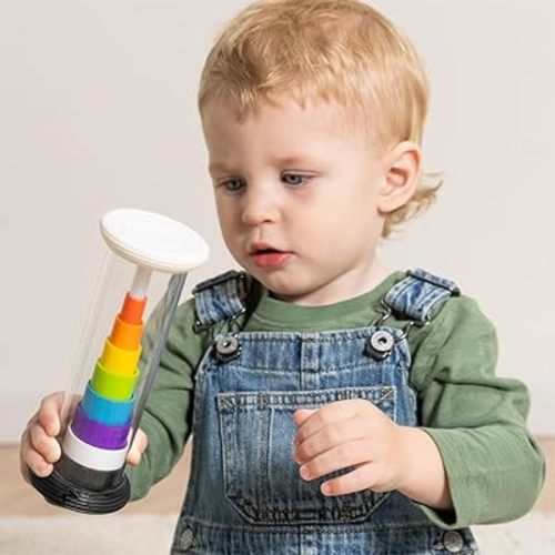 Fat Brain Toys Flipty, Sensory Toy and Baby Rattle with Peek-a-Boo Surprise for Babies and Toddlers 12 Months and Up