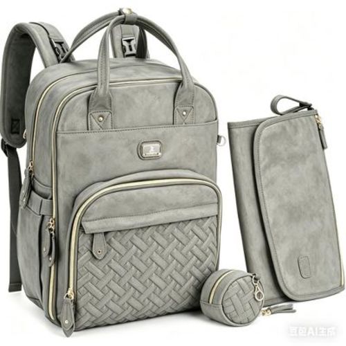 Dikaslon Diaper Bag Backpack with Portable Changing Pad, Pacifier Case and Stroller Straps - Misty Gray