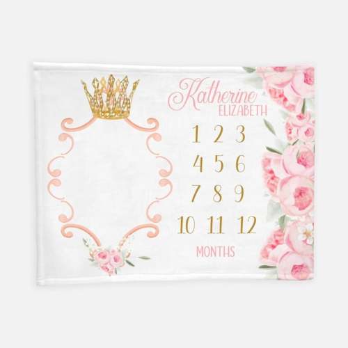 Princess Crown Milestone Blanket Princess Girl Baby Milestone Blanket