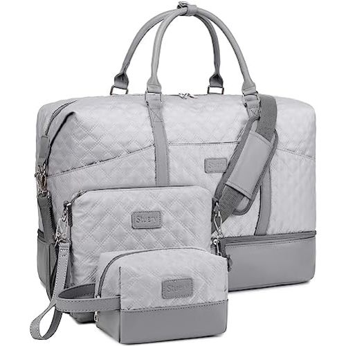 Weekender Bag, Large Travel Duffel Bag for Women, Carry on Overnight Bag with Shoe Compartment and Toiletry Bags