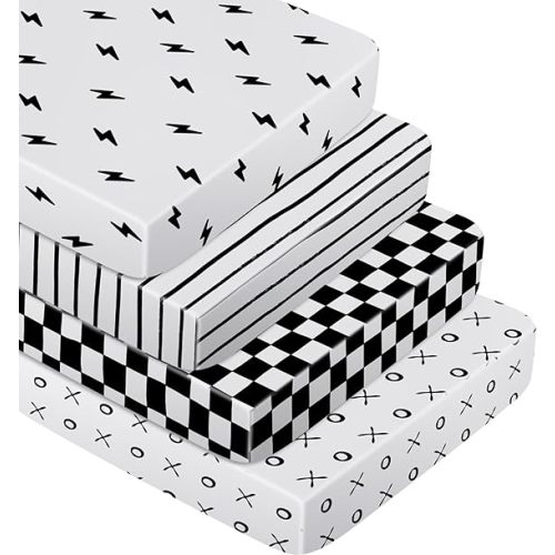 Moukeren 4 Pcs Black and White Crib Sheets for Baby Microfiber Baby Bassinet Soft Sheets Crib 52" x 28" for Standard Cribs Nursery Bedding
