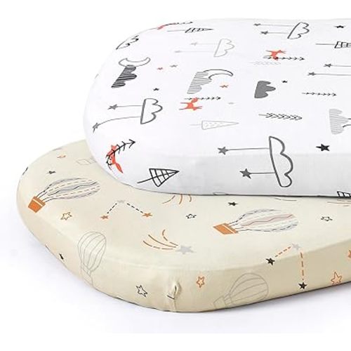BROLEX - Juego de sábanas elásticas ajustables para moisés, paquete de 2 sábanas para moisés/colchón, unisex, para niños y niñas, ultra suave, globo Starsmoon