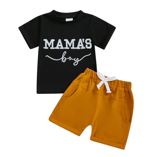 FOCUSNORM Toddler Baby Boy Summer Clothes Mamas Boy Embroidery T-shirt Top Elastic Waist Short Set Newborn Infant Boy Outfits