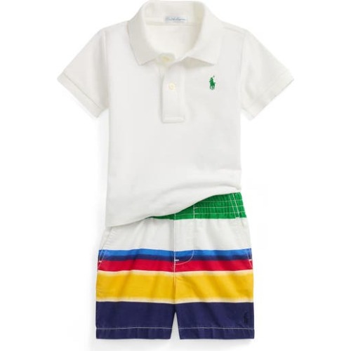 Cotton Polo & Stripe Shorts Set, 18M