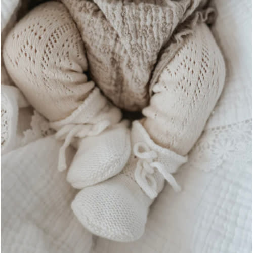 White Garter Knit Baby Booties – Elegant Baby