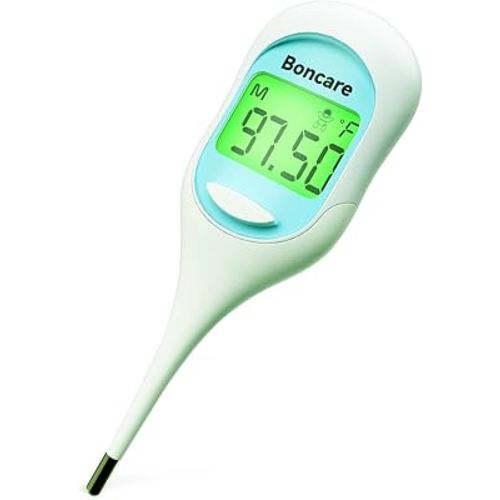 Boncare 9 Seconds Basal Body Thermometer for Ovulation, Oral Thermometer for Adults and Kids - Accurate Rectal Thermometer, with Fever Alarm and Large Display (Sky Blue)
