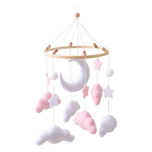 JNXYL Baby Cloud Mobile for Crib Handmade Felt Nursery Decor with Stars Moon Soft Stroller Hanging Toy Gift for Boys Girls