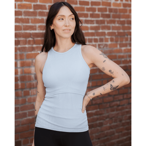 Ribbed Bamboo Racerback Nursing Tank | French Blue (Small) - Kindred Bravely