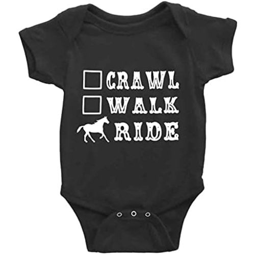 Crawl Walk Ride Horse Cute Baby Cartoon Bodysuit Short Sleeve Rompers Jumpsuit Unisex