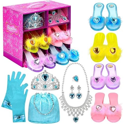 Princess Dress Up Shoes Set, Girls Role Play Dress Up Toys, Toddler Pretend Jewelry Boutique Kit Gift Set for Little Girls Aged 3-6 Years Old