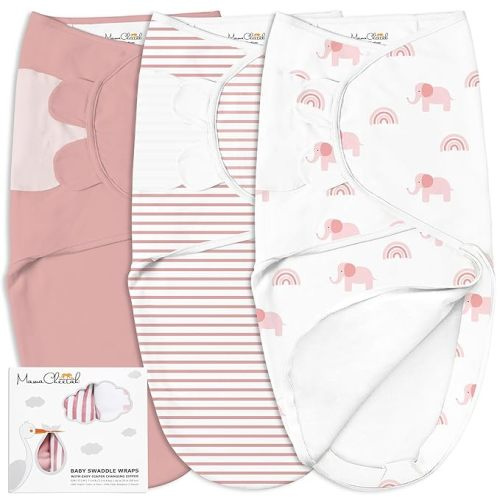 Mama Cheetah Baby Swaddle Blanket with Zipper, Newborn Swaddle Sack, Baby Swaddles Sleep Sack 0-3 Months, Baby Swaddle Wrap with Easy Change Zipper for Baby Boy & Girl, 3-Pack - Small (Pack of 3) - Easy Change - Dustyrose