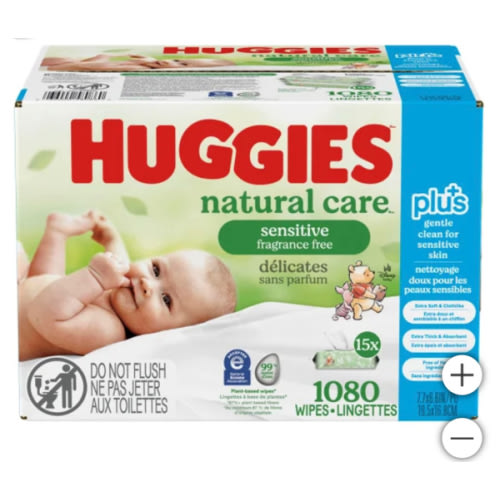 Huggies Natural Care Plus Wipes, 15-packs of 72