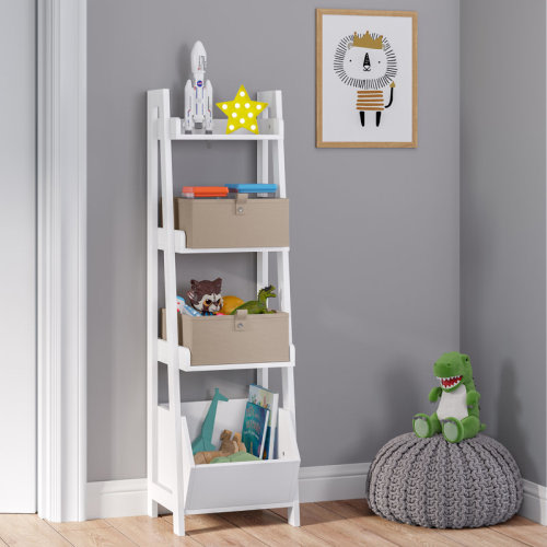 RiverRidge Home RiverRidge Kids 4-Tier 13in Ladder Shelf Toy Organizer and Book Storage with 3 Open Display Shelves- White with Two 5" Fabric Bins & Reviews | Wayfair