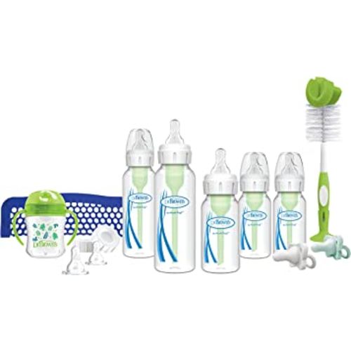 Dr. Brown's Natural Flow Baby Feeding Set with Anti-Colic Bottles, Transition Cup, Brush, and Silicone Pacifiers