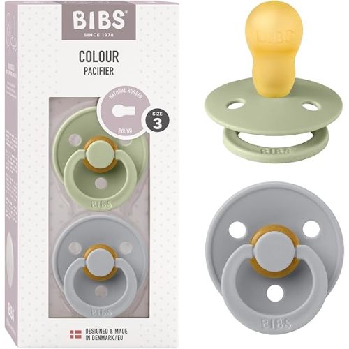 Bibs Colour Pacifier 2-Pack | BPA Free Soother, Round Nipple. Natural Rubber Latex,