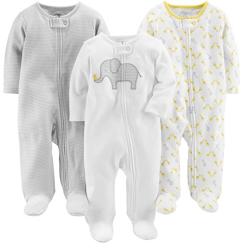 Simple Joys by Carter's Baby Girls' Cotton Footed Sleep and Play, Pack of 3