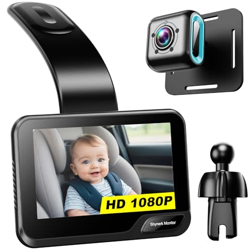 Baby Car Mirror, 4.3'' HD Night Vision Function Car Mirror Display, Wide View Baby Car Camera Monitor 1080P Rear Facing Car Baby Monitor with Camera, 360 Rotation Backseat Camera