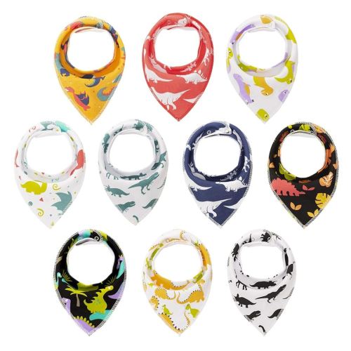 Maiwa 10-Pack Dinosaur Bandana Bibs for Baby Boys for Drooling Feeding and Teething
