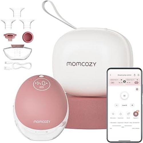 Momcozy Breast Pump Hands Free Mobile Flow | M9, App Discreet Control with Personalized Multi-Modes & 15 Levels, Independent Breastmilk Storage, Wearable Breast Pump M9 24mm, 1 Pack Cozy Red