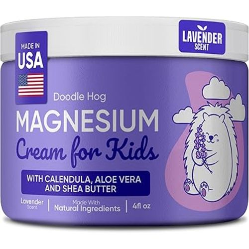 DOODLE HOG Magnesium Cream for Kids Lavender Scent - Soothing Relief & Relaxation with Calendula, Aloe Vera, Shea Butter - Topical Magnesium Cream for Sleep - USA Made - (4 oz, Lavender)