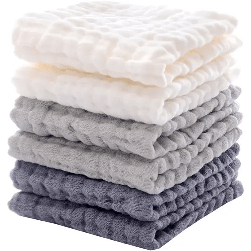 MUKIN Baby Washcloths - Soft Face Cloths for Newborn, Absorbent Bath Face Towels, Baby Wipes, Burp Cloths or Face Towels, Baby Registry as Shower. Pack of 6-12x12 inches (Grey)