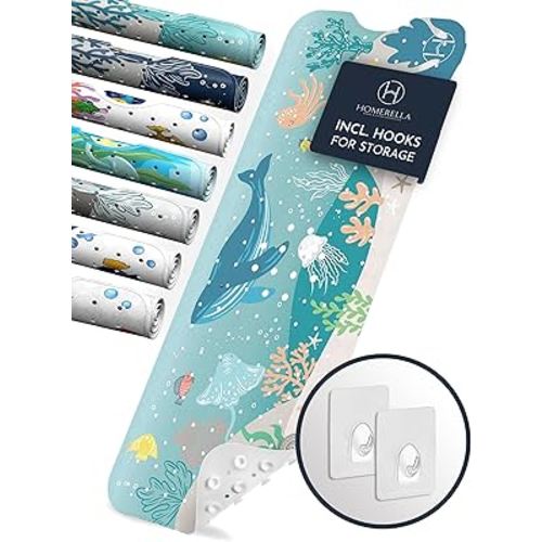 Homerella Baby Bath Tub Mat | Anti Mold Mildew Resistant Non Slip Kids and Adult Bath Tub Shower Mats | 40x16 inch Long with Suction Cups for Secure Grip Hooks for Storage & Drying | Machine Washable
