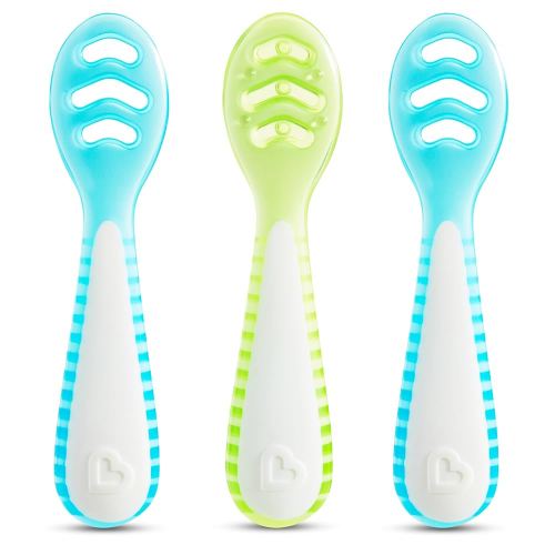 Munchkin® Gentle Dip™ Baby Spoons for Self Feeding and Baby Led Weaning, 3 Pack, Blue/Green