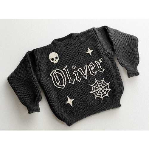 Baby Goth sweater, Black Newborn sweater, Custom baby gift, chunky baby sweater, Gothic jumper, Rock Baby, Halloween Spooky Baby Gift