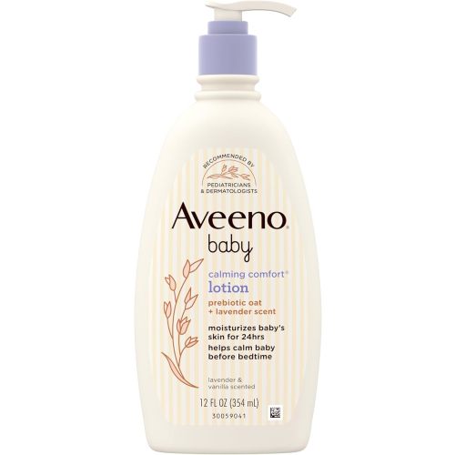 Aveeno Baby Calming Comfort Moisturizing Body Lotion with Relaxing Lavender & Vanilla Scents, Non-Greasy Baby Lotion, Nourishing Prebiotic Oatmeal, & No added parabens 12 fl. oz