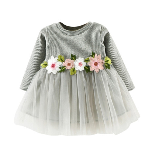 adviicd Girls Dresses 24 Month Dress Toddler Kids Girls Floral Ribbed Long Sleeve Mesh Embroidered Rare Additions Girls Dresses