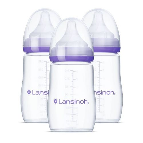 Lansinoh Baby Bottles For Breastfeeding Babies With 3 Medium Flow Nipples (size 3m) - 8oz/3ct