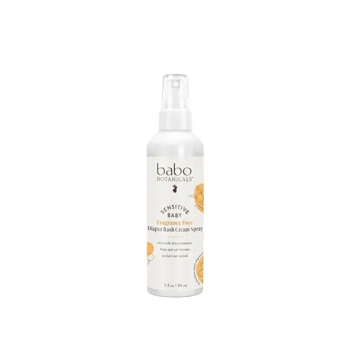 Babo Botanicals Sensitive Baby Fragrance-Free Diaper Rash Cream Spray - No touch, mess-free application - 14.9% Zinc Oxide - Shea Butter, Olive Oil & Aloe Vera - For Babies – 3fl.oz.