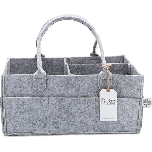 Parker Baby Diaper Caddy - Nursery Storage Bin and Car Organizer for Diapers and Baby Wipes (Gray, Large)