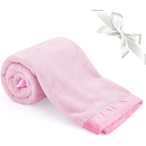 Pro Goleem Fleece Baby Blanket with 2 Inch Satin Trim Soft Plush Blanket for Girls Pink 30x40 Inch